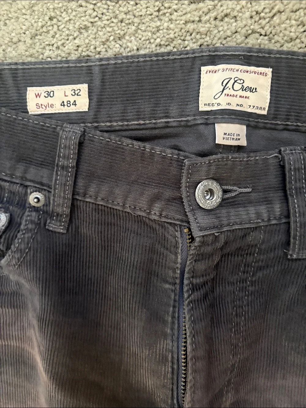 J. Crew Men's Slim Straight Corduroy Jeans in Charcoal Black